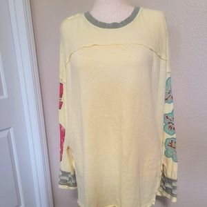 Free People Long Sleeved Knit Top Large Pale Yellow and Grey